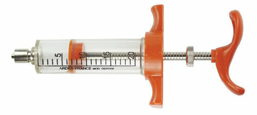 Agri-Pro Ardes Syringe, 20 mL Capacity, Nylon/Plastic, Black/Clear/Orange