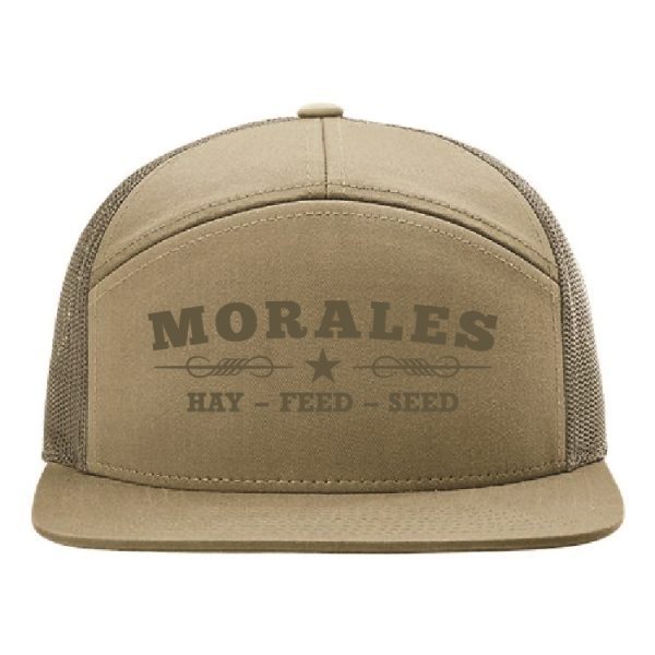Morales Feed and Supply cursive 7-panel trucker hat